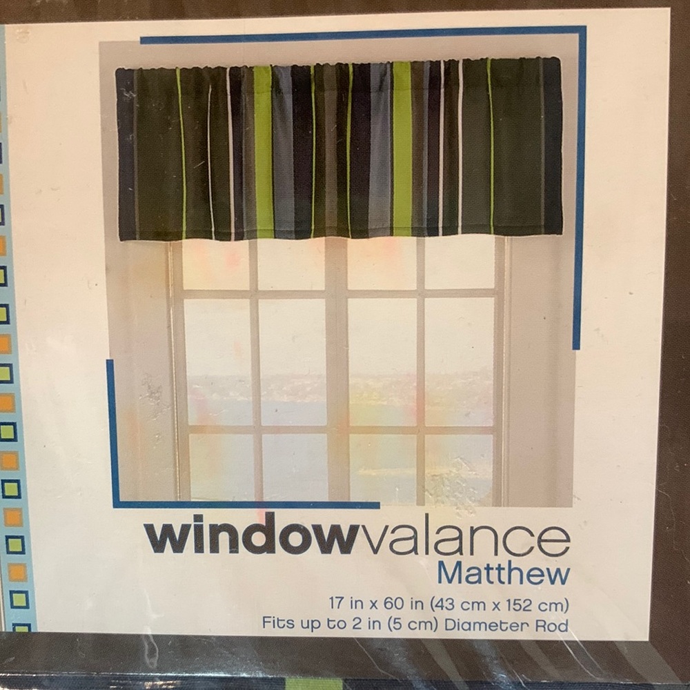 Kids Window Valance New Blue Green Gray Stripe Set of 2 Bed Bath Beyond